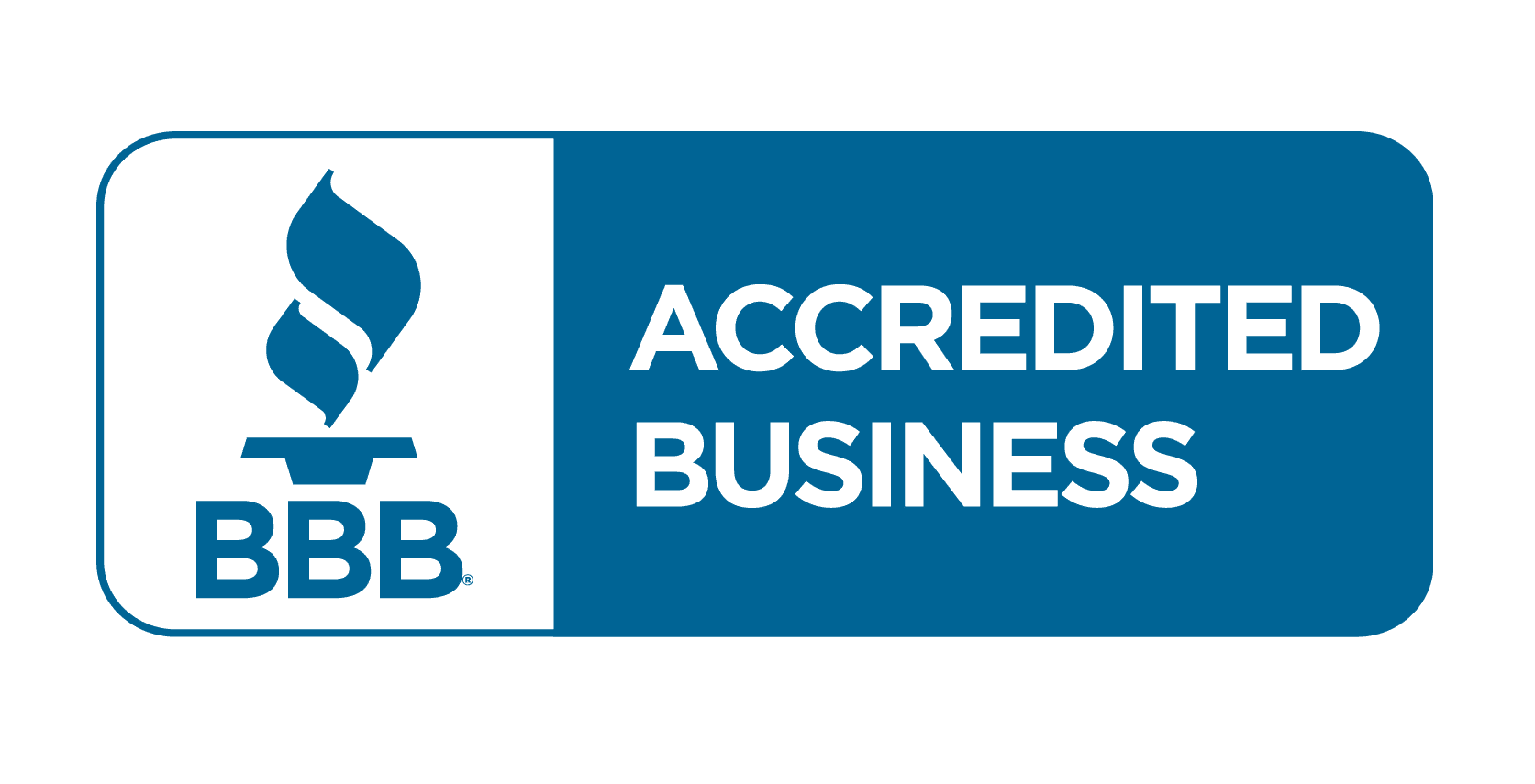 BBB-Logo-1 Blue and white "BBB Accredited Business" logo featuring the BBB flame symbol on the left and the text on the right.